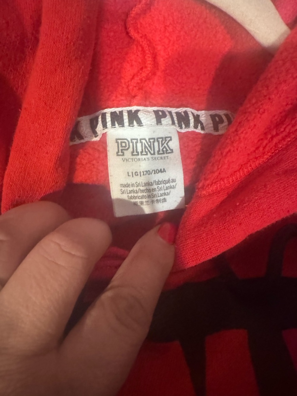 PINK Victoria’s Secret Red Cropped Hoodie Large Logo Pullover - Picture 4 of 5